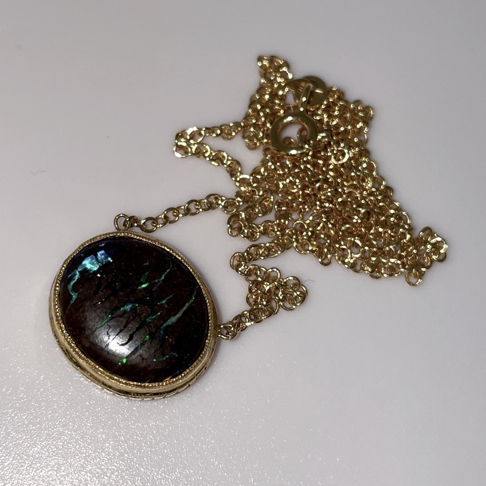 Solid 20K Yellow Gold Boulder Opal Pendant 18K Necklace (not 14K ) Deborah Mars